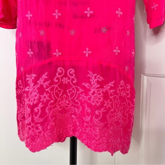 Johnny Was Pink Georgette Eyelet Embroidered Tunic Top - Picture 8 of 15